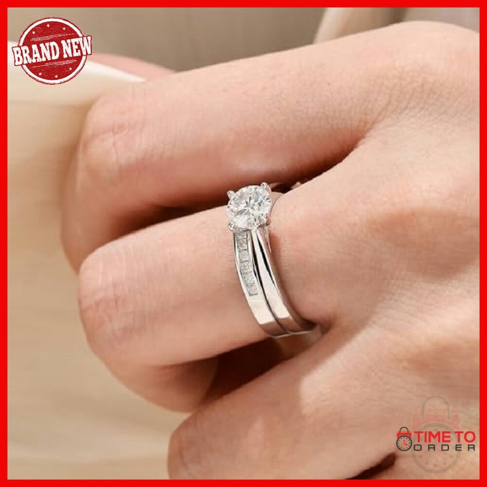 Moissanite Solitaire Wedding Ring Set Sterling Si… - image 6